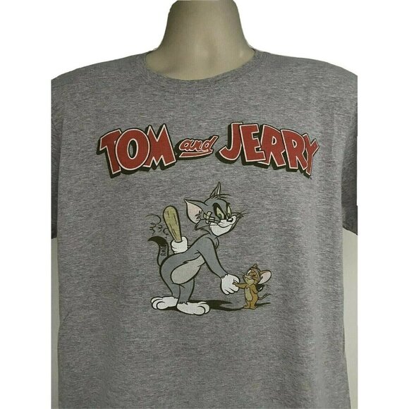 Hanna Barbera Tom Jerry Gray Graphic T-Shirt Large Cotton TV Cartoon Cat Mouse - Picture 2 of 6